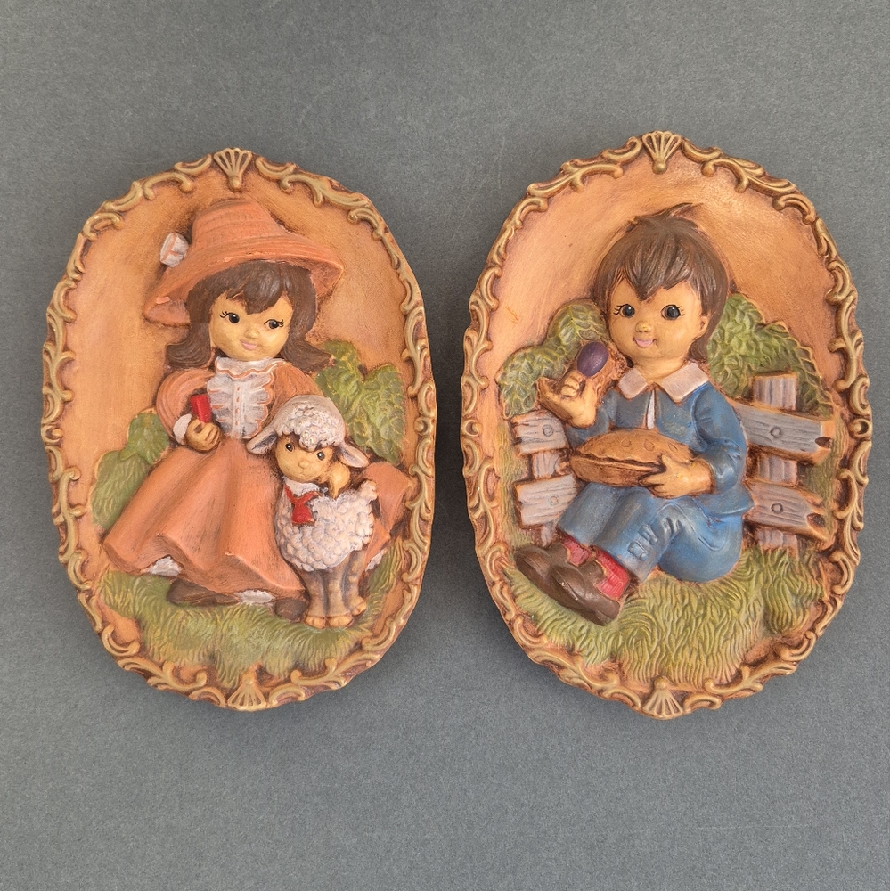 Vintage 1970s Style Wall Plaques - Mary Had A Little Lamb & Little Jack Horner